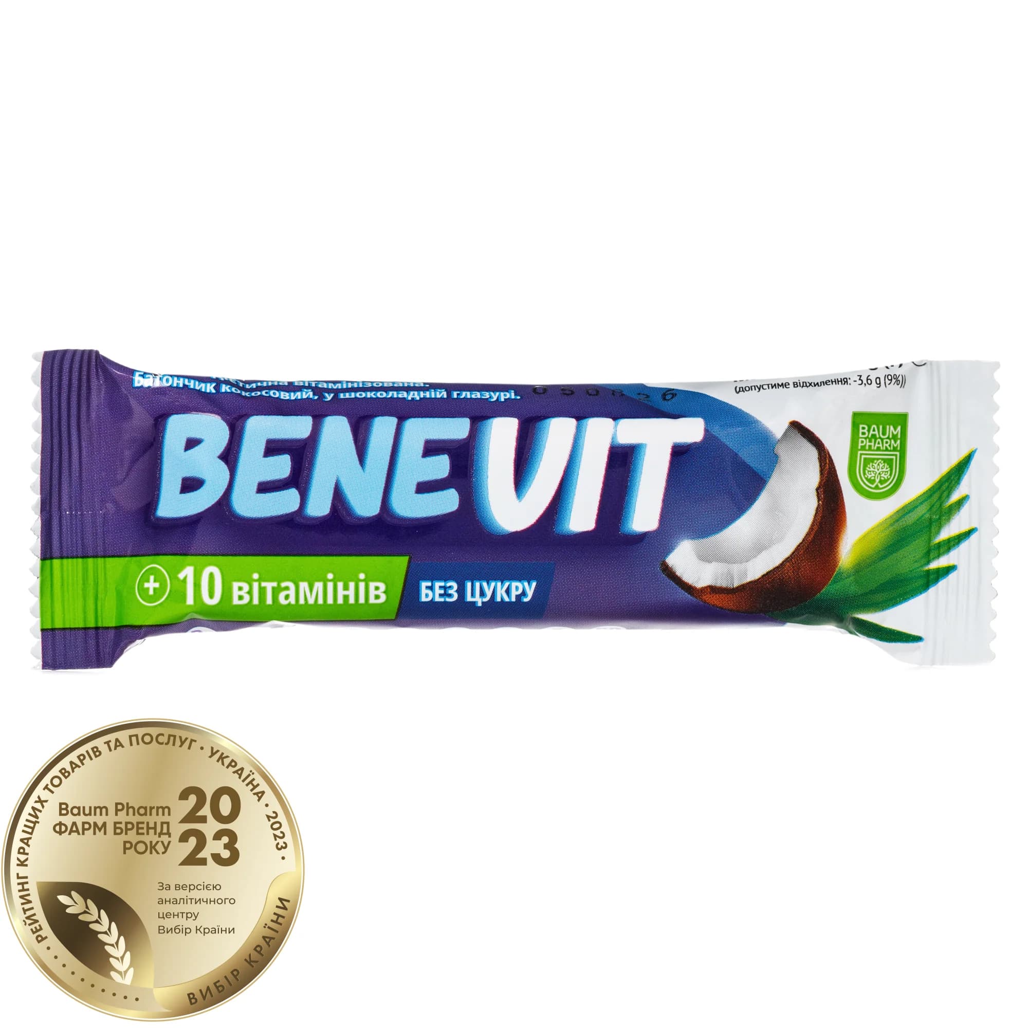 Батончик Беневіт кокосовий, 40 г - Баум Фарм