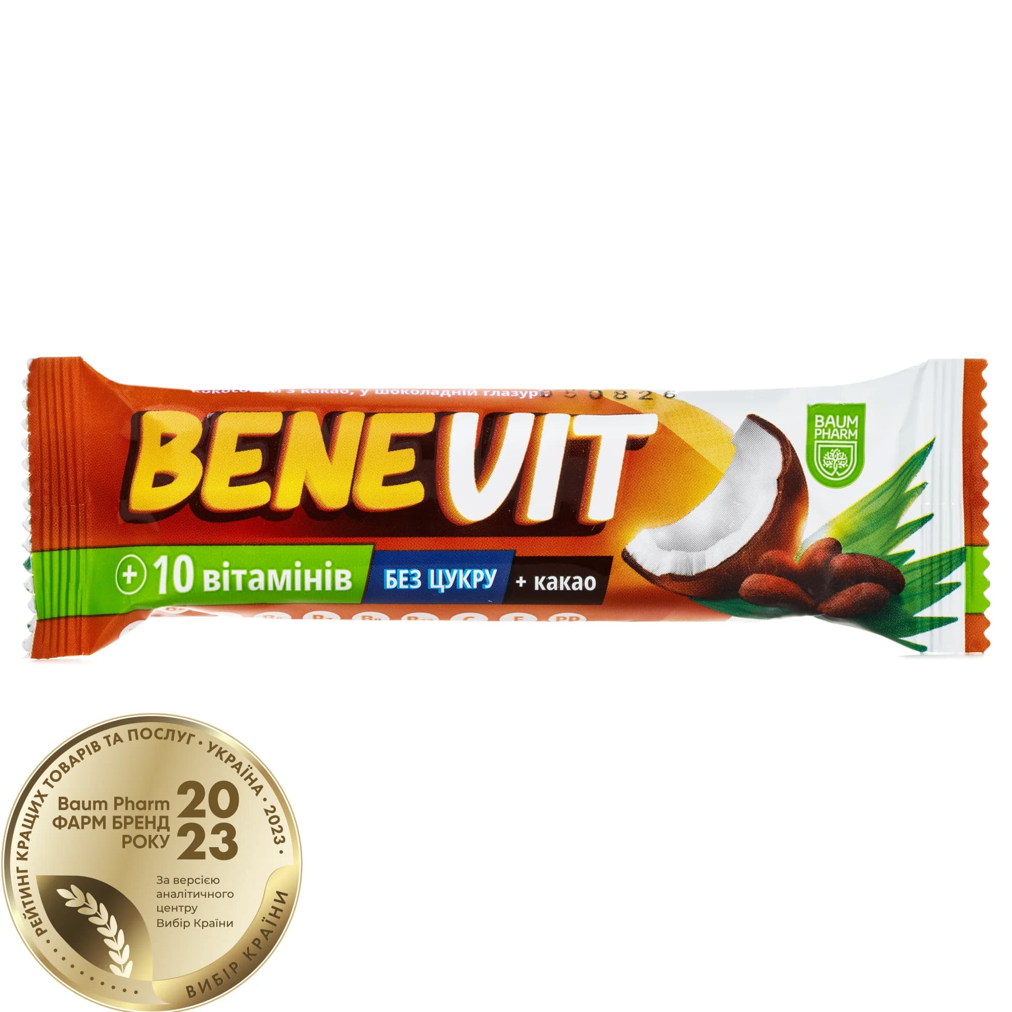 Батончик Беневіт кокосовий з какао, 40 г - Баум Фарм