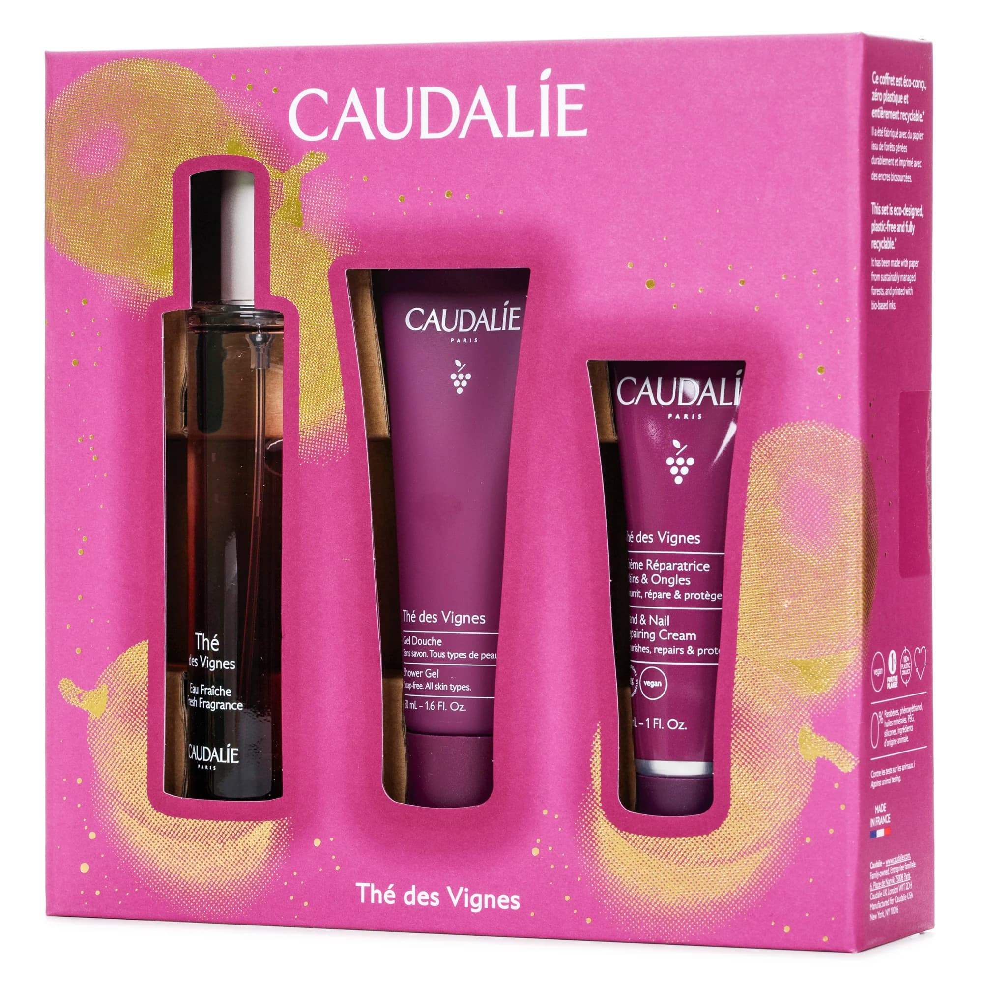 Набір Caudalie (Кодалі) The Des Vignes Крем для рук, 30 мл + Гель для душу, 50 мл + Енергетична туалетна вода, 50 мл