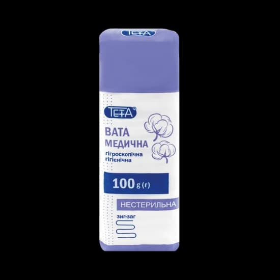 Вата медична гігроскопічна гігієнічна зигзагоподібна стрічка Тета, 100 г