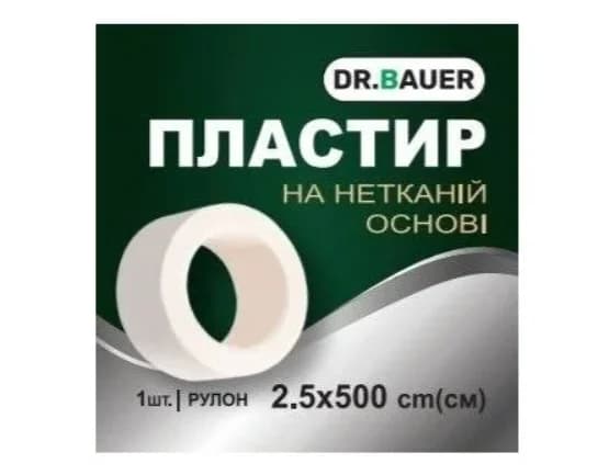 Пластир Dr. Bauer (Др. Баєр) неткана основа, котушка, 2,5 см х 500 см, 1 шт.