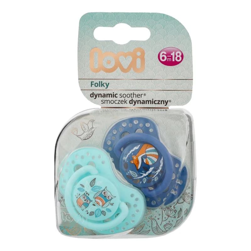 Пустушка силіконова динамічна Лові Фолкі (LOVI Folky) арт. 22/843, блакитна, 6-18 місяців, 2 шт.