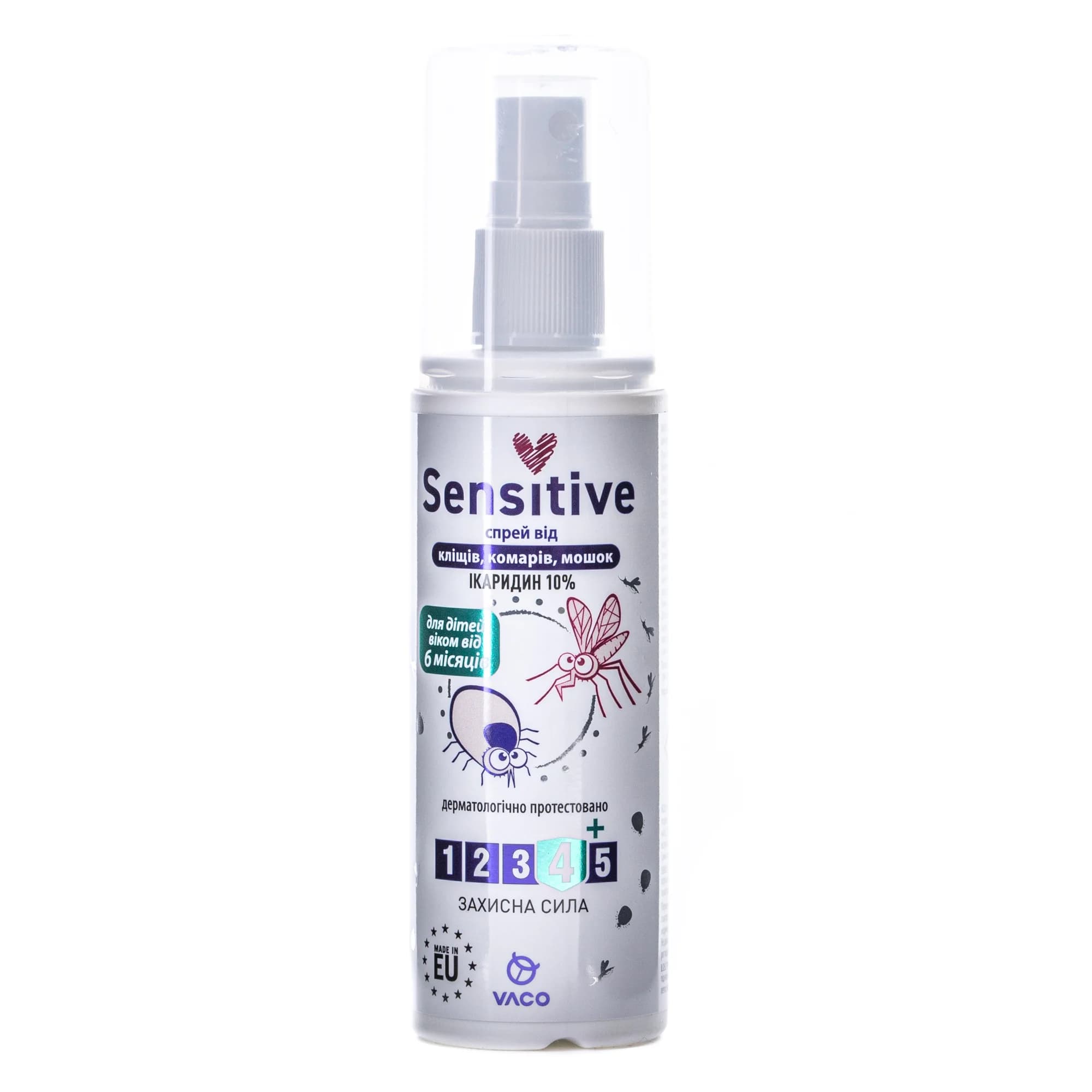 Спрей від комарів кліщів та мошок Vaco (Вако) Сенситів Ікарідін 10% для дітей від 6 місяців, 80 мл