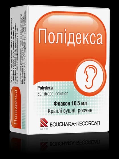Полідекса краплі вушні при бактеріальних отитах та екземі зовнішнього вуха, 10,5 мл