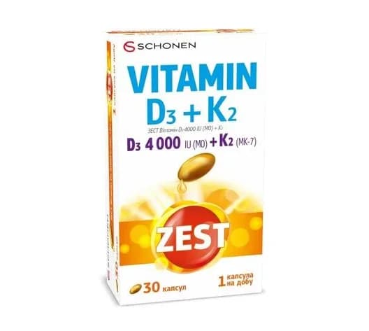 Zest (Зест) Вітамін D3 4000 + К2 капсули, 30 шт.