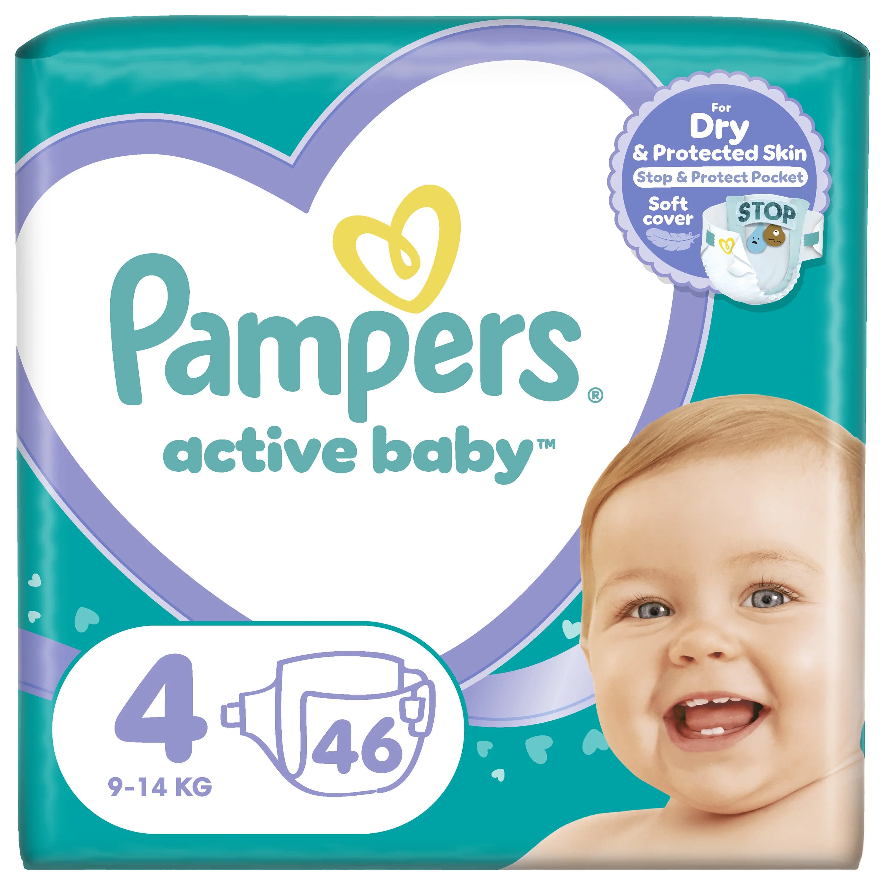 Підгузки PAMPERS Active Baby (Памперс Актив Бебі) Maxi (Максі) 4 для дітей від 9 до 14 кг, 46 шт.