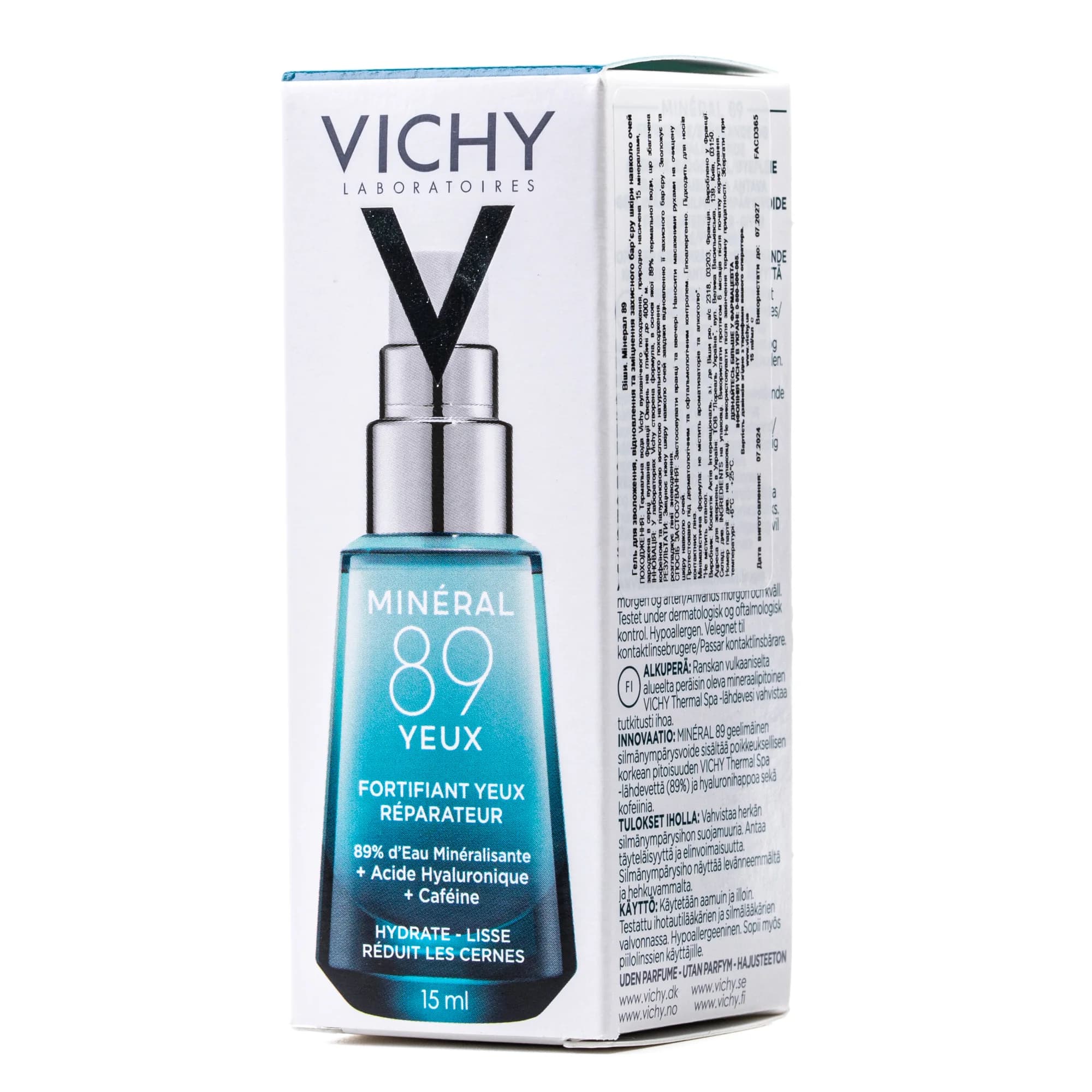 Гель для шкіри навколо очей Віши Мінерал 89 (Vichy Mineral 89) відновлюючий та зволожуючий, 15 мл